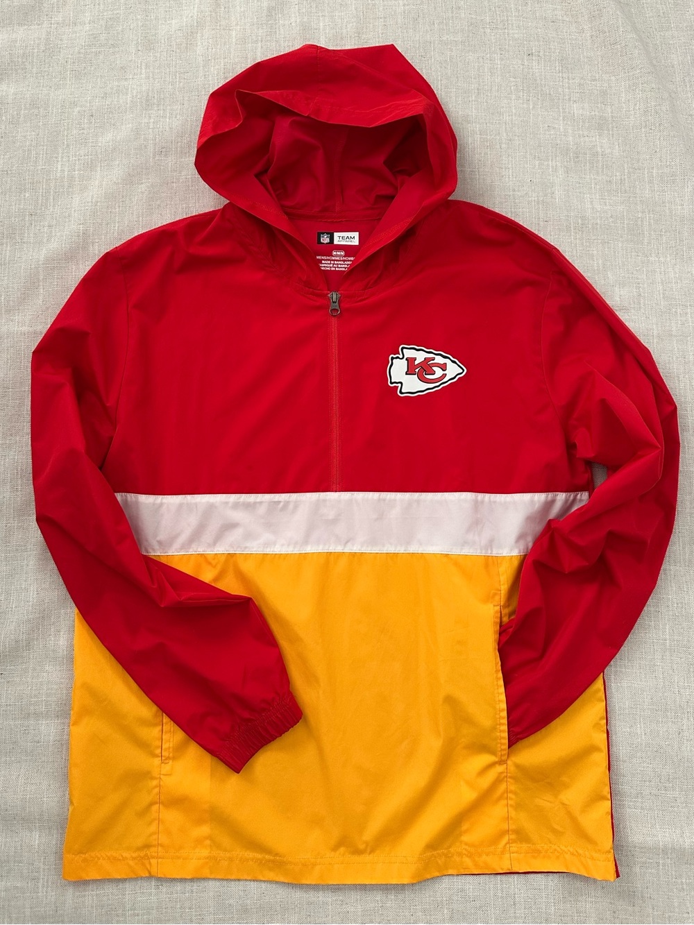 NFL Kansas City Chiefs Team Apparel Hooded Windbreaker Jacket Men’s M Red Yellow